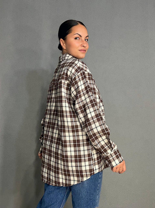 Рубашка женская Baoyu 225-1 в клетку оверсайз фланель, светло-коричневый, one size Киев - изображение 13
