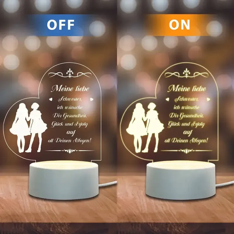 Нічник у формі серця з гравіюванням для сестри LED AIRUEEK, подарунок на день народження, USB 3D лампа Київ - фото 3