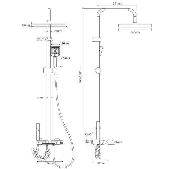 Душова колона Champion PBM-009-J графіт з кнопковим змішувачем та 4 режимами Харків