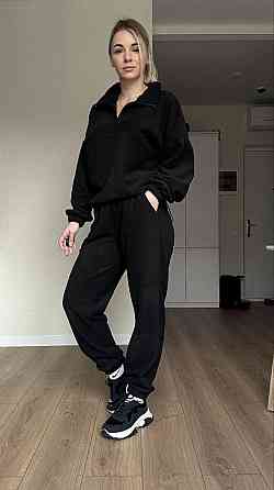 Жіночий теплий прогулянковий костюм-двійка: кофта та штани з полар флісу Чорний, 54/56 Одеса