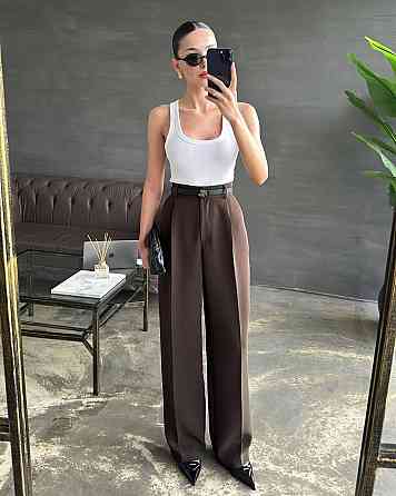 Женские классические брюки на высокой посадке костюмка Одесса