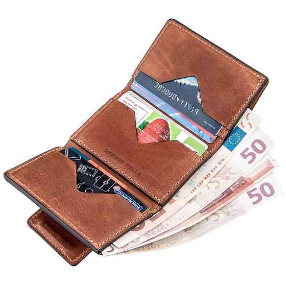 Суворе портмоне унісекс на магніті GRANDE PELLE 11205 Коричнева Київ