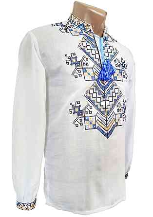 Чоловіча вишиванка на довгий рукав з орнаментом Дерево життя жовта нитка Київ