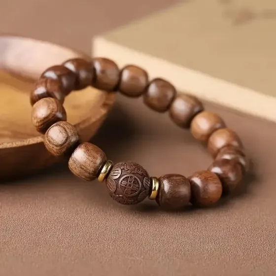 Мужской браслет из сандалового дерева – натуральные деревянные бусины, стильный аксессуар Киев