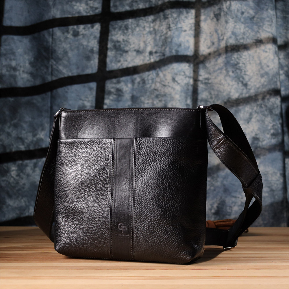 Красивая сумка через плечо для мужчин из натуральной кожи GRANDE PELLE 22883 Черная Киев - изображение 9