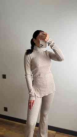 Жіночий теплий базовий костюм-двійка ангора рубчик Бежевий, 44/46 Одеса
