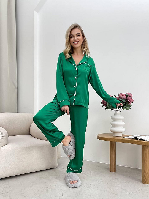 Женская стильная пижама двойка: рубашка и брюки из шелка Армани. Трава, 44/46 Одесса - изображение 7