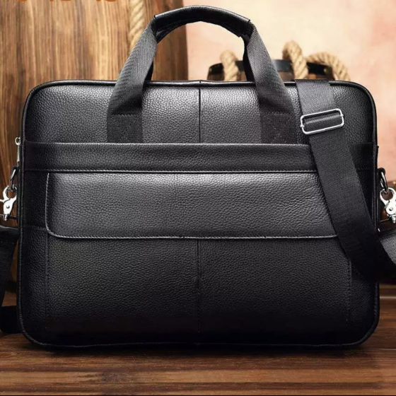 Чоловіча шкіряна сумка для ноутбука та документів чорна Tiding Bag RD-23134 Кам'янське