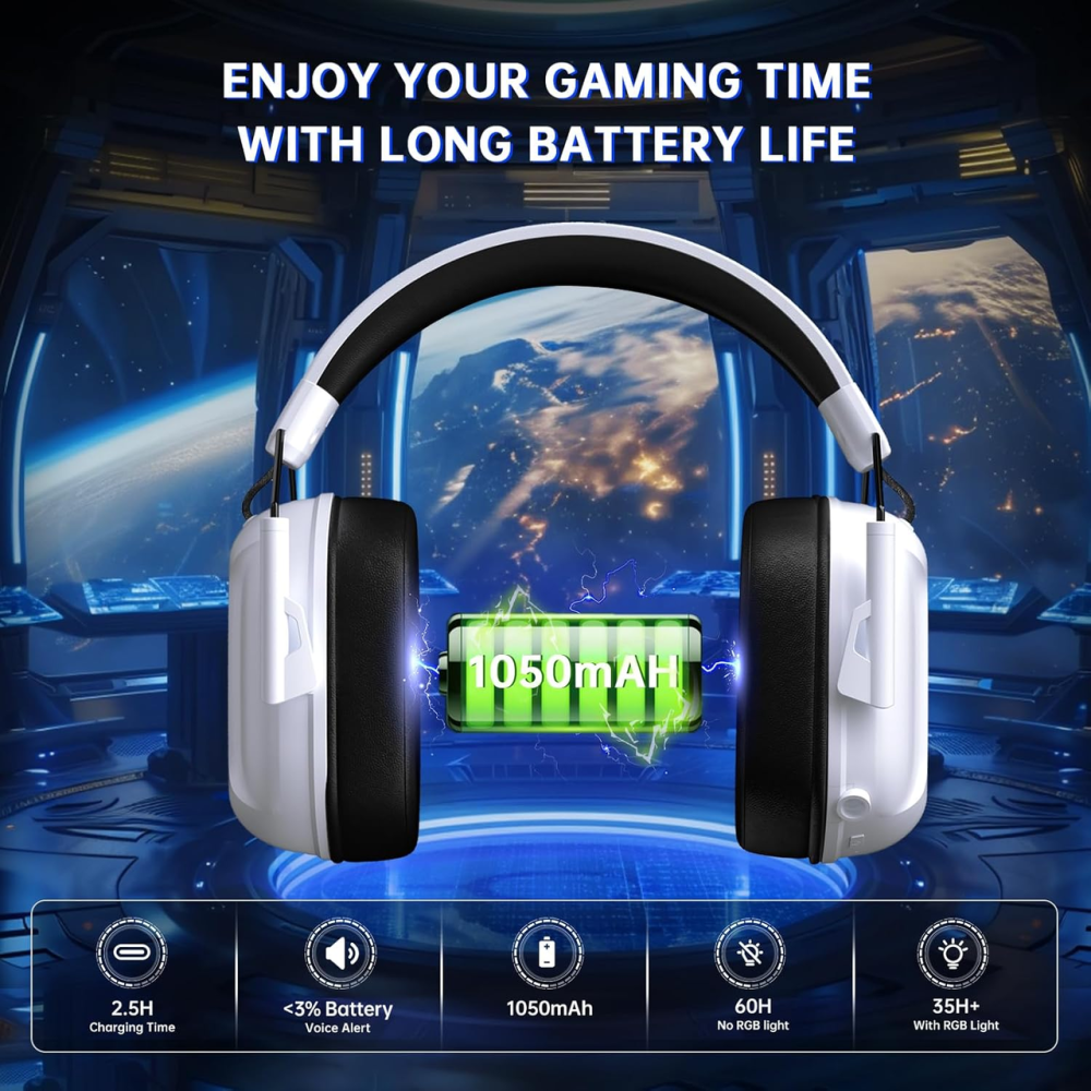 Бездротова ігрова гарнітура RYR Captain 560 White: Xbox, PS5, PC | Bluetooth 5.3 | 60 год роботи | 3D звук та Hi-Fi мікрофон Київ - фото 7