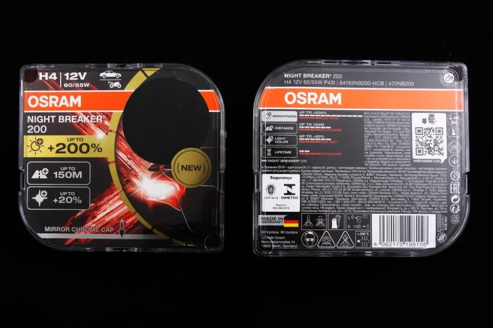 Лампа галогована 12 у H4/P43t Osram 60/55 +200% Night Breaker 200 (2 шт). Вінниця - фото 2