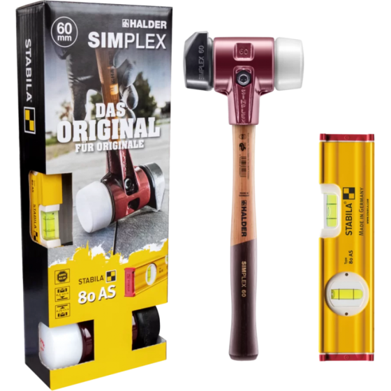 Молоток HALDER Simplex 3027 насадки із чорної гуми, білого суперпластику+рівень Stabila 200мм Одеса