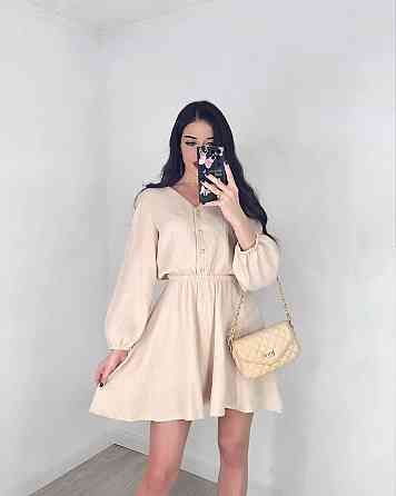 Женское легкое мини платье из натуральной ткани муслин Беж, 48/52 Одесса