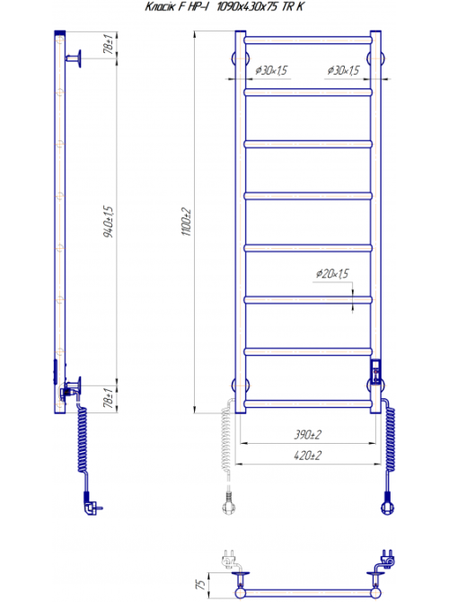 Електрична рушникосушарка Mario Класік F HP-I 1090x430 TR K таймер-регулятор Київ - фото 7