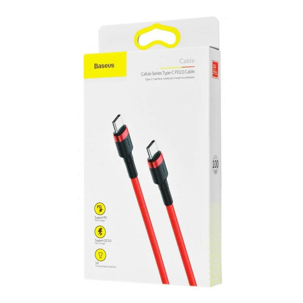 Кабель Baseus Cafule USB Cable Type-C-Type-C 3A 1m, колір червоний CATKLF-G09 Одеса - фото 5