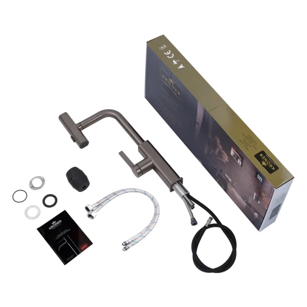 Змішувач для кухні з висувним виливом Kroner KRP Edelstahl Klassisch - PVD03918 графит Київ - фото 10