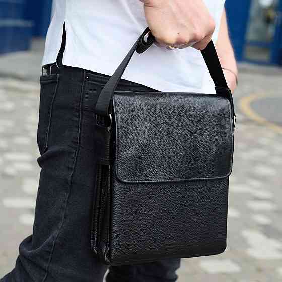 Сумка мессенджер 21.5x25x7 кожаная борсетка для мужчин Tiding Bag 35775 черная Киев