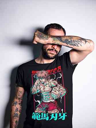 Футболка для хлопчика з аніме принтом Бакі Грапплер Бакі Ханма оверсайз (зріст від 165 до 180) Чорний AnimeJ0224m Дніпро