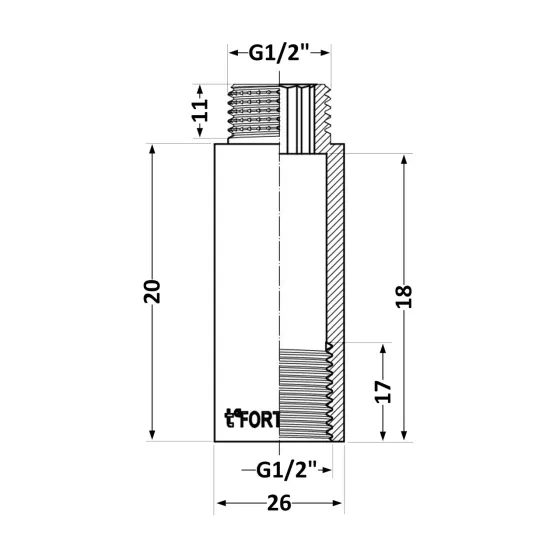 Подовжувач хромований Thermo Alliance Forte 1/2"ВН, L = 20 мм TAF1301520 Київ