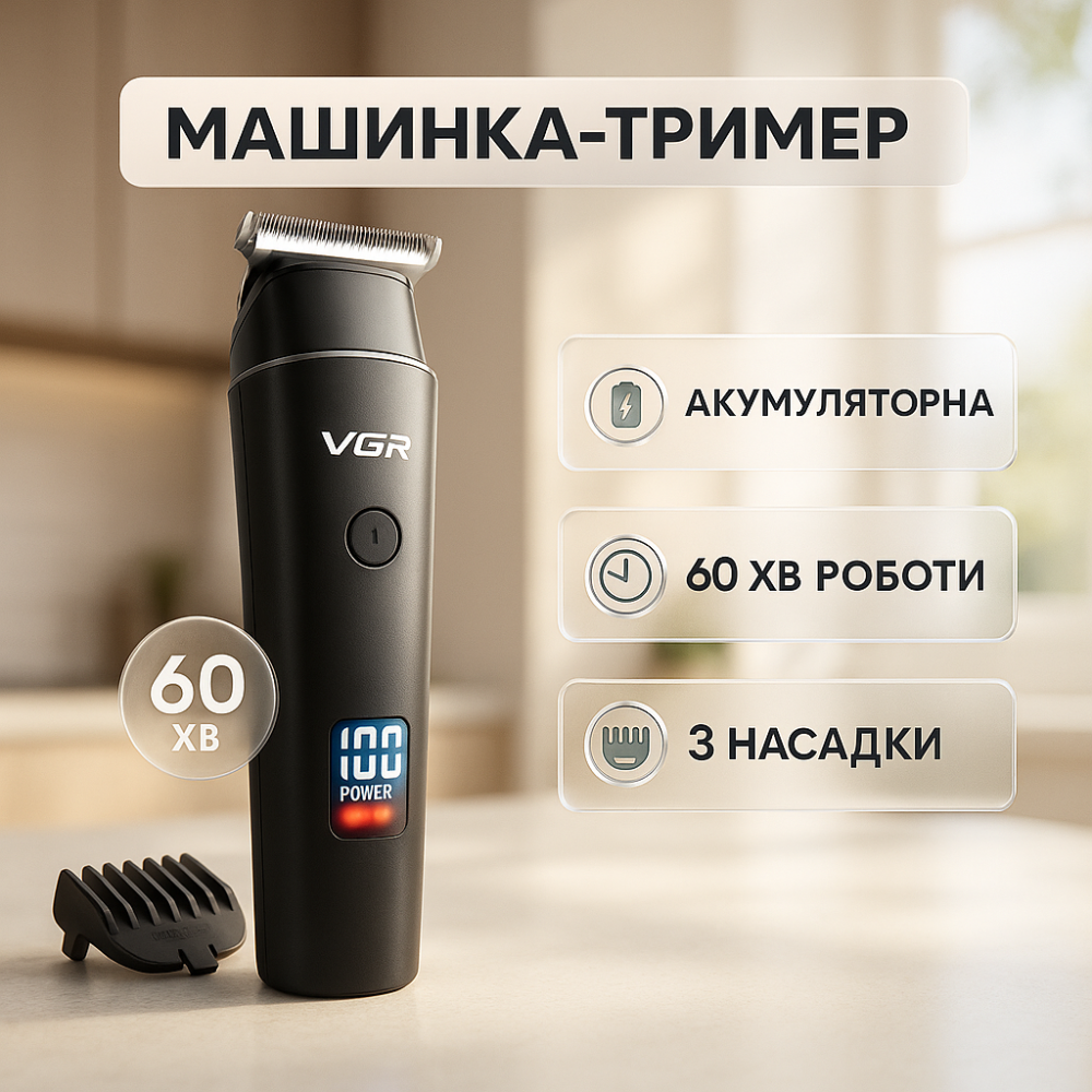 Домашня машинка акумуляторна для стрижки волосся, Машинка для стрижки з безліччю насадок FK-68 Львів - фото 13