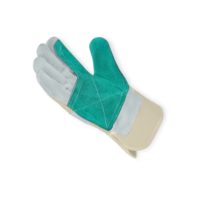 Рукавички "Краги" 27см коров'ячий спилок з тканиною, підкладка джерсі, біло-зелені. розмір 11 Мукачево - фото 1