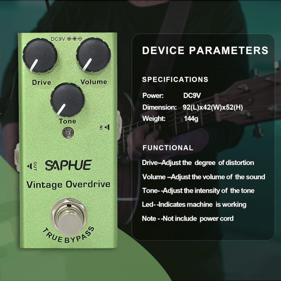 Педаль ефектів Saphue SF-01 Vintage Overdrive для електрогітари, гітарна педаль Overdrive True Bypass, 9 В Київ