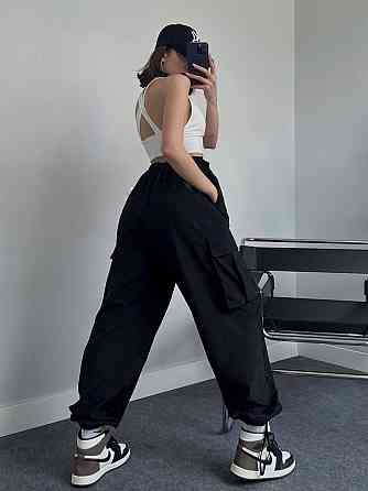 Жіночі широкі плащові штани карго матова плащівка Чорний, 44/46 Одеса