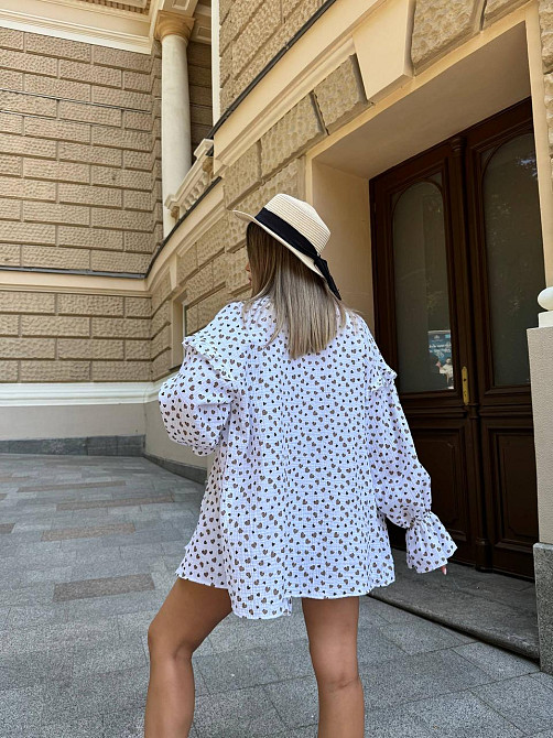 Женский принтованный костюм двойка: рубашка и шорты из натурального муслина Белый 2, 42/46 Одесса - изображение 5