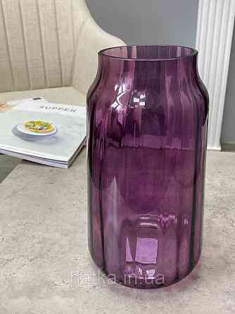 Ваза скляна 14,8*14,8*26,5 см "Марокко" рожеве товсте скло Київ
