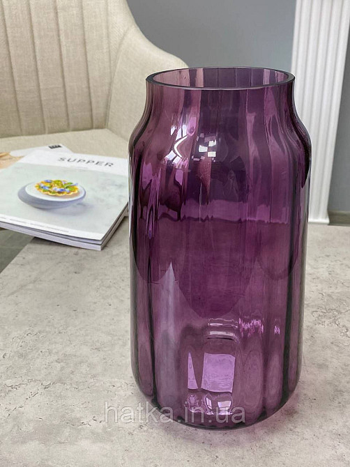 Ваза скляна 14,8*14,8*26,5 см "Марокко" рожеве товсте скло Київ - фото 3