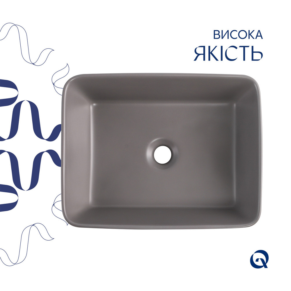 Раковина накладная Qtap Tern 480x370x135 мм, Stone grey, прямоугольная, с донным клапаном QT17116069SG Киев - изображение 4