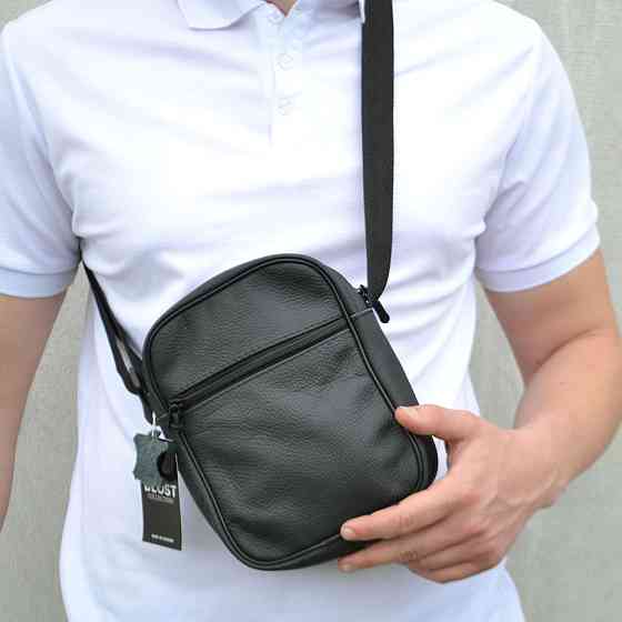 Кожаный мужской мессенджер через плечо черный Мужской Мессенджер Из Натуральной Кожи Киев