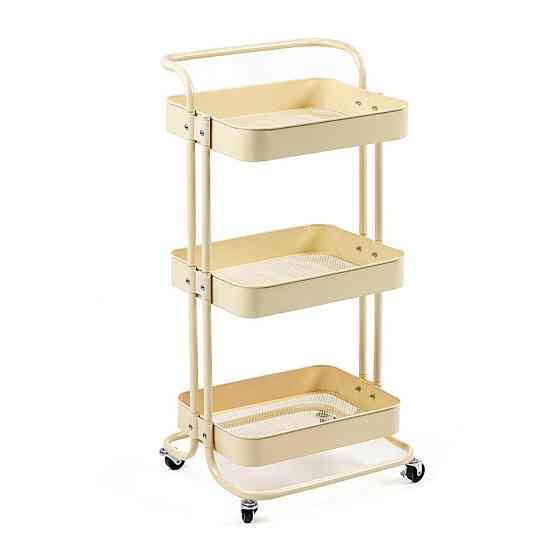 Етажерка мобільна триярусна універсальна з металу 45х37х82см Кремова SW-00002105 Київ