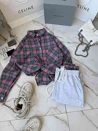 Женский стильный прогулочный костюм двойка: рубашка и штаны фланель + двунитка Розовый 2, 48/52 Одесса