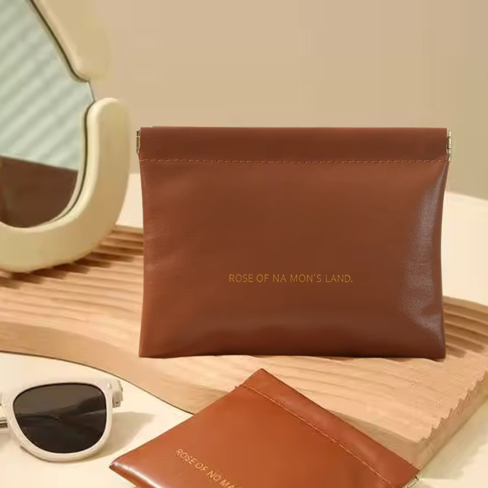 Косметичка для зберігання аксесуарів портативна, великий футляр для дрібниць на магнітній кліпсі, коричневий Кам'янець-Подільський - фото 3