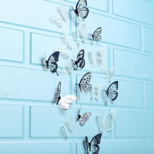 Декор метелики на скотчі на стіну 18 штук чорно-білий Київ - фото 4