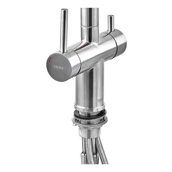 Кухонный смеситель Zerix LUX-024 с выдвижной лейкой, нержавеющая сталь, двойное подсоединение воды (ZX5555) Харьков