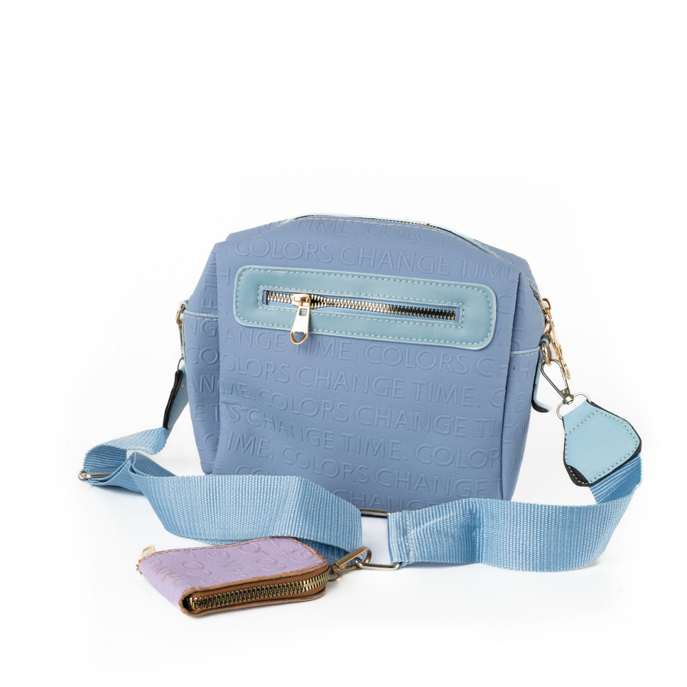 Сумка женская на молнии через плечо с плечевым ремешком и маленьким кошелечком, Голубой Каменец-Подольский - изображение 1