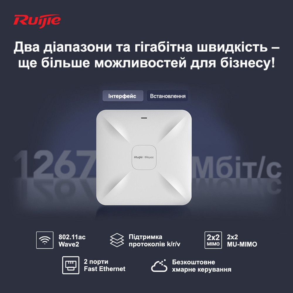Точка доступу Ruijie Reyee RG-RAP2200(F) (AC1300, 2xFE, MU-MIMO, PoE, Ruijie Cloud) PoE Харьков - изображение 3
