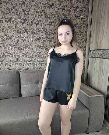 Комплект халат піжама жіноча з мереживом майка+шорти Чорний XS Харків