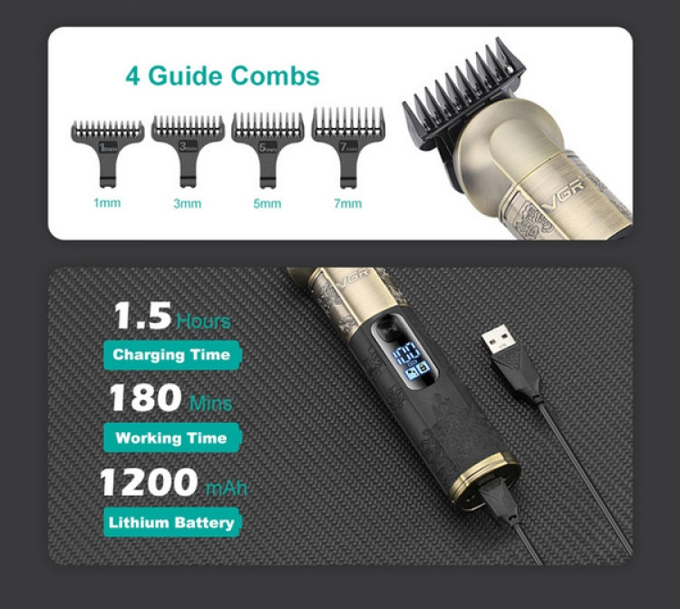 Триммер для бороды VGR V-296 LCD 1200мАч (4 насадки) Винница - изображение 5