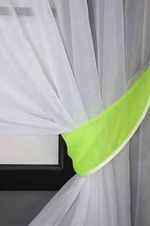 Кухонные шторы VR-Textil № 091к с ламбрекеном и подвязками неоново-салатовый с белым 280х170 см (52-0686) Киев