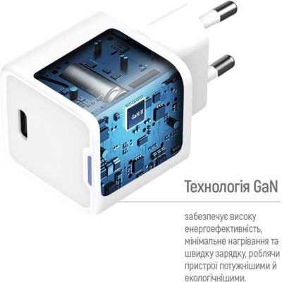 Зарядний пристрій ColorWay GaN Mini 30W PD Port PPS USB-C white (CW-CHS054PD-WT) Вінниця - фото 3