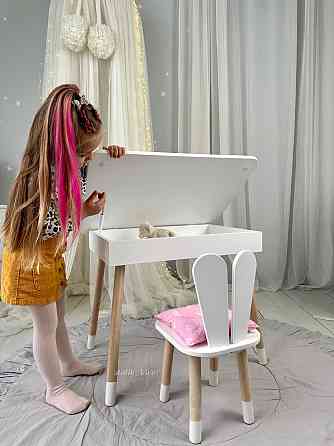 Детский столик и стульчик зайчик белый. Столик с нишей для карандашей и разукрашек Киев