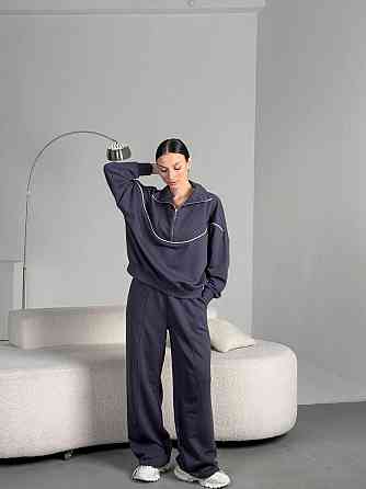 Женский стильный прогулочный оверсайз костюм двойка: кофта и штаны турецкая трехнитка петля пинье Одесса