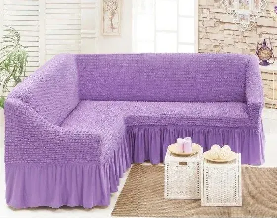 Фиолетовый Турецкая накидка на угловой диван с оборкой, натяжной чехол на диван Коломыя - изображение 1