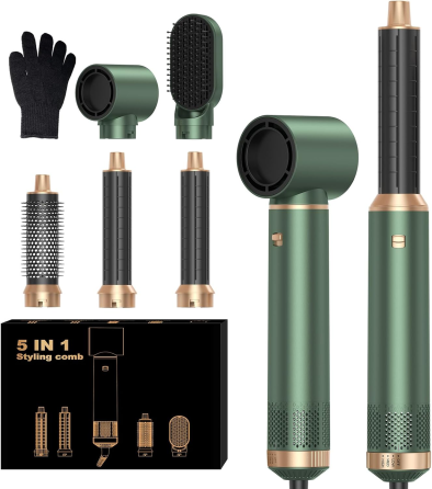 Фен-стайлер OKWRAP Hair Styler 5 в 1, 1000 Вт, фен-щётка с Coanda, 3 режима, ионизация, насадки для локонов, зелёный Киев