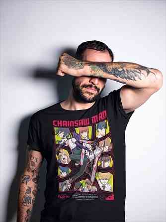 Футболка з аніме принтом Людина-бензопила оверсайз (S/M/L) Чорний AnimeJ0130 Дніпро