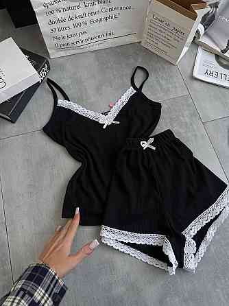 Жіноча повсякденна домашня піжама, двійка турецький рубчик Чорний, 46/48 Одеса