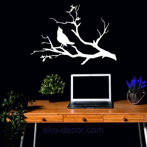 Декоративное настенное Панно «Птичка на ветке», Декор на стену 70*49 см, Белый Киев