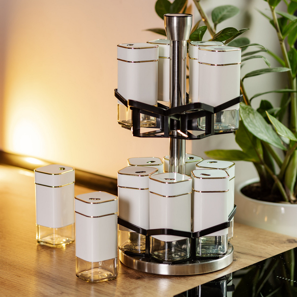 Набір для спецій на підставці 12 шт. 120 мл карусель для спецій Білий HP-1315 Київ - фото 9